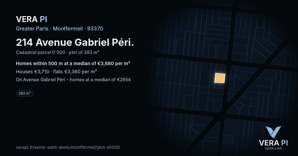 214 Avenue Gabriel Péri, Montfermeil at night – the plot lit, the parcels around coloured by the prices near them