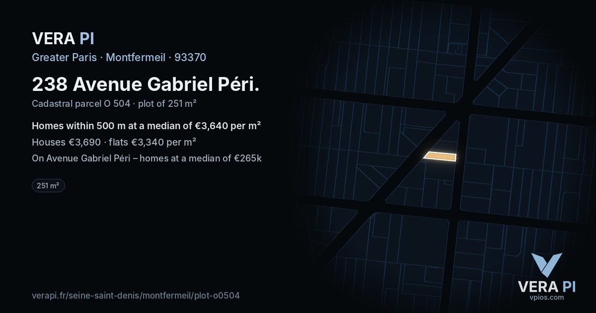 238 Avenue Gabriel Péri, Montfermeil at night – the plot lit, the parcels around coloured by the prices near them