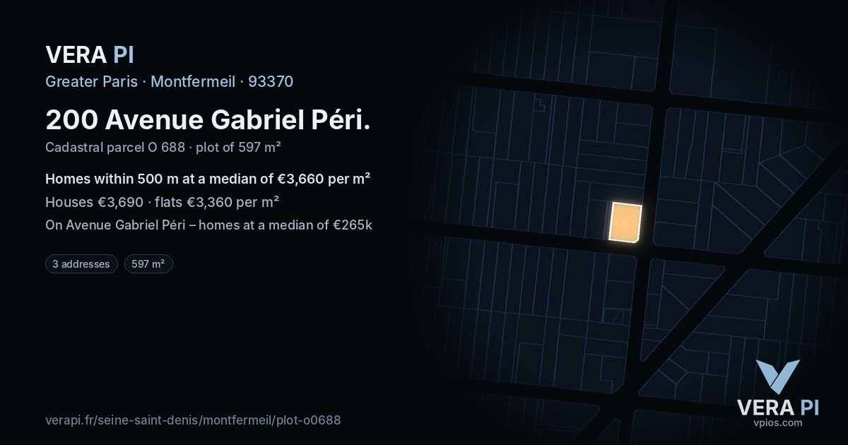 200 Avenue Gabriel Péri, Montfermeil at night – the plot lit, the parcels around coloured by the prices near them