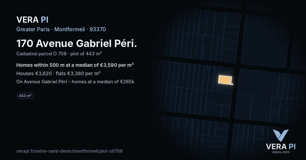 170 Avenue Gabriel Péri, Montfermeil at night – the plot lit, the parcels around coloured by the prices near them