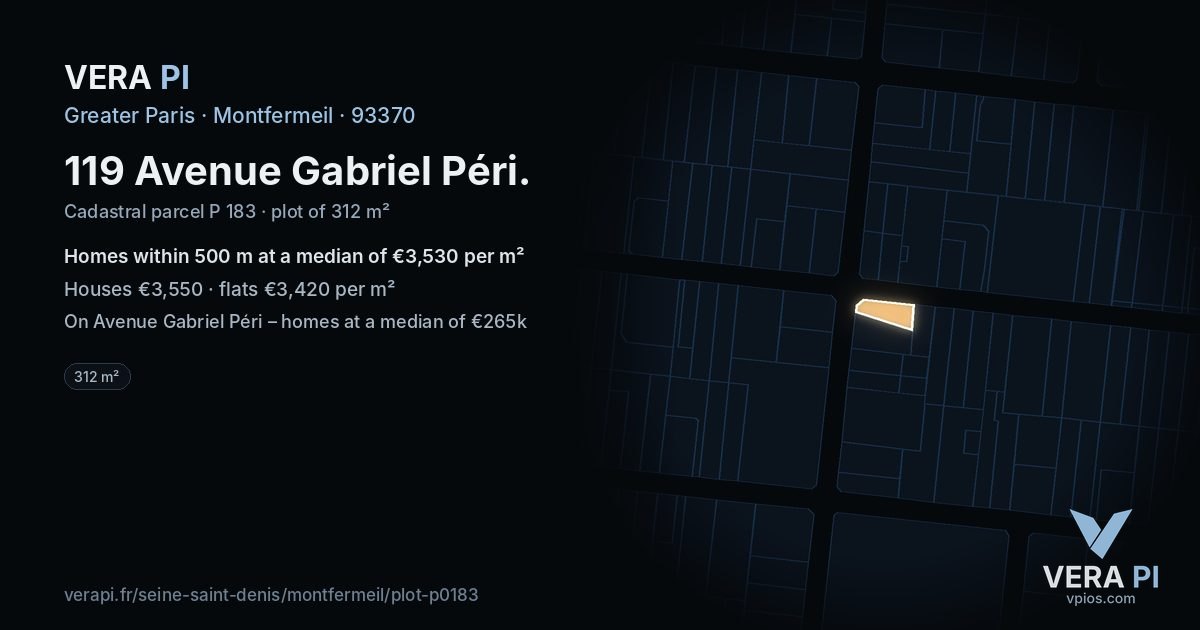 119 Avenue Gabriel Péri, Montfermeil at night – the plot lit, the parcels around coloured by the prices near them