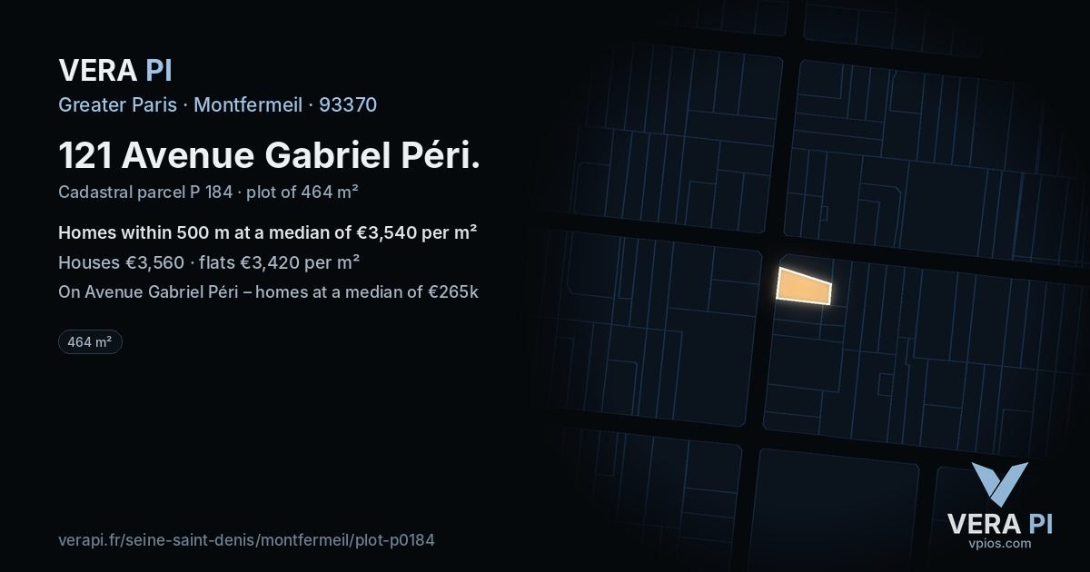 121 Avenue Gabriel Péri, Montfermeil at night – the plot lit, the parcels around coloured by the prices near them