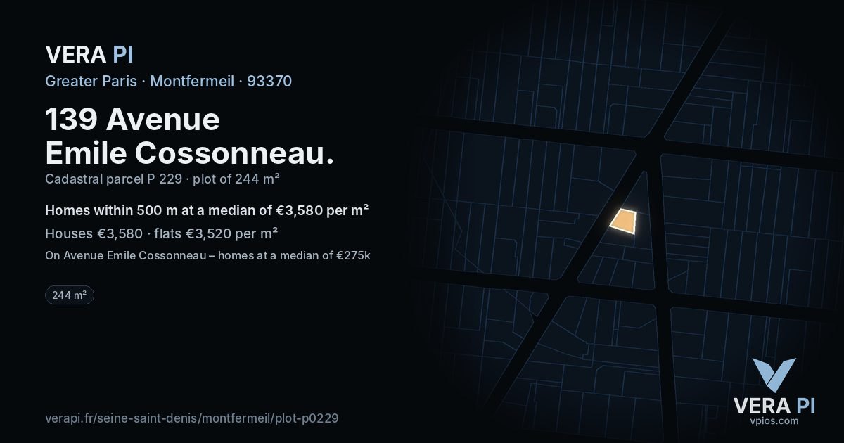 139 Avenue Emile Cossonneau, Montfermeil at night – the plot lit, the parcels around coloured by the prices near them