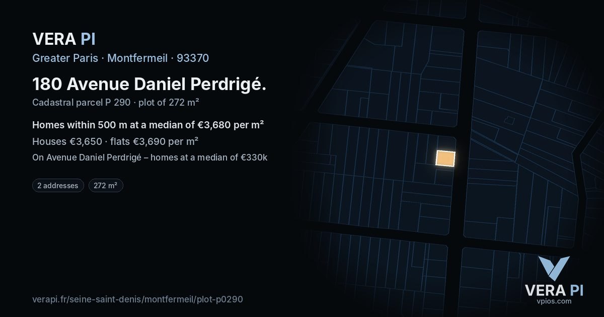 180 Avenue Daniel Perdrigé, Montfermeil at night – the plot lit, the parcels around coloured by the prices near them