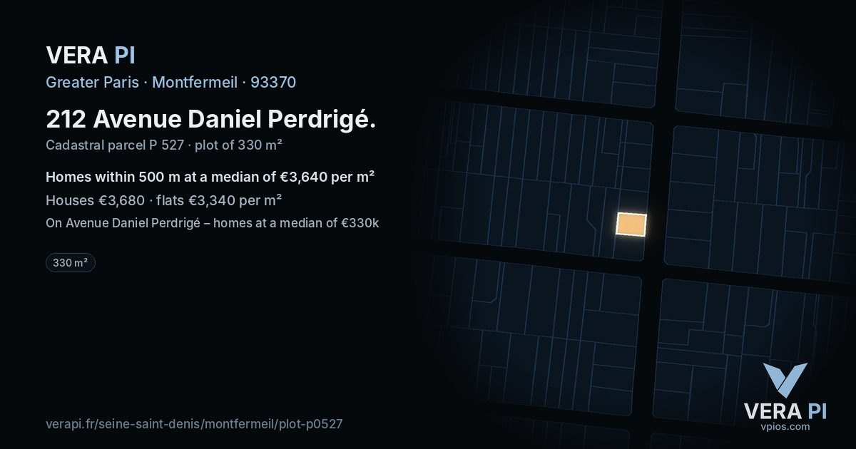 212 Avenue Daniel Perdrigé, Montfermeil at night – the plot lit, the parcels around coloured by the prices near them