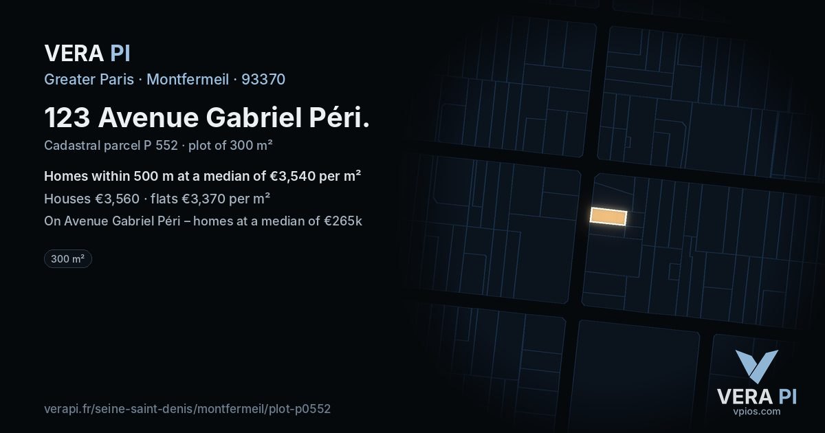 123 Avenue Gabriel Péri, Montfermeil at night – the plot lit, the parcels around coloured by the prices near them