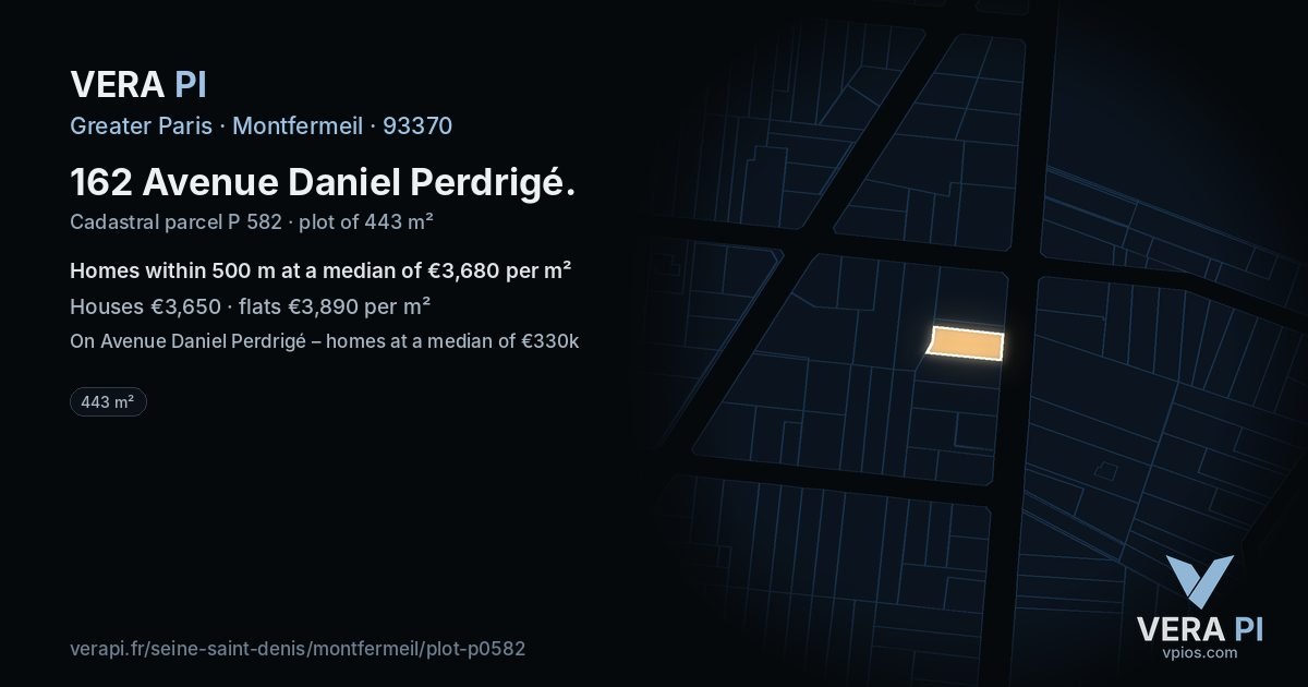 162 Avenue Daniel Perdrigé, Montfermeil at night – the plot lit, the parcels around coloured by the prices near them