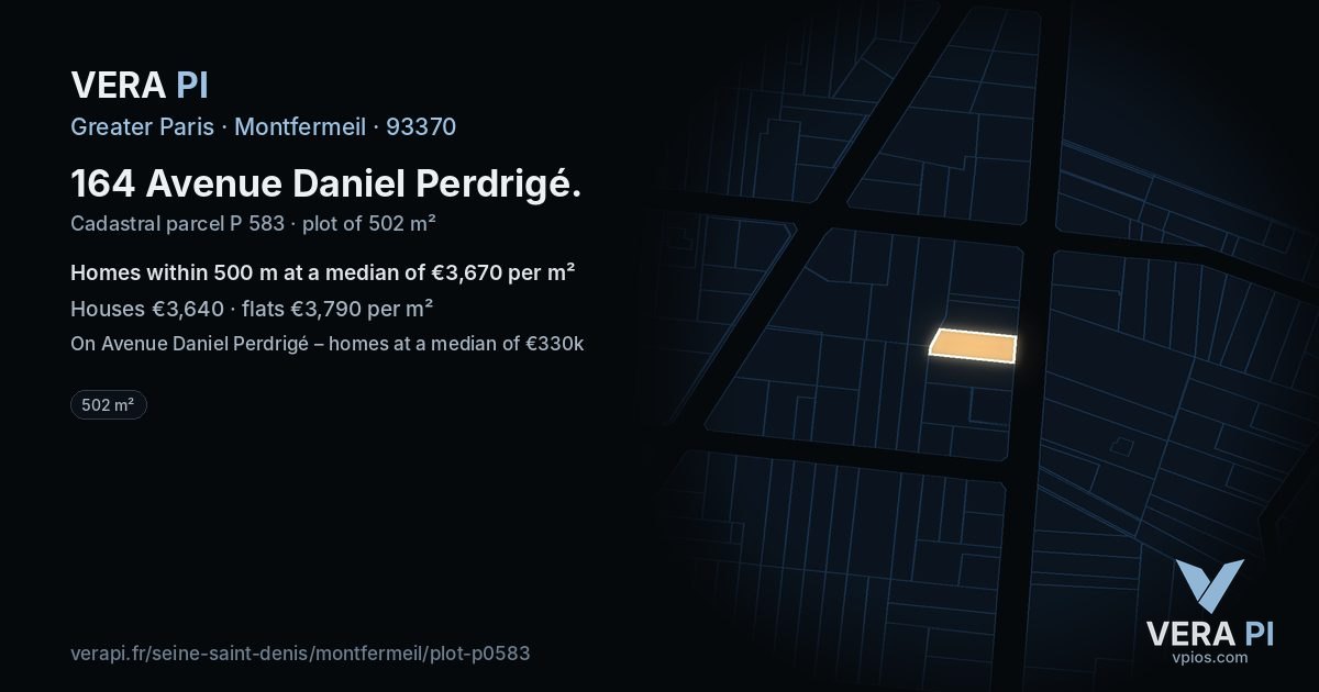 164 Avenue Daniel Perdrigé, Montfermeil at night – the plot lit, the parcels around coloured by the prices near them