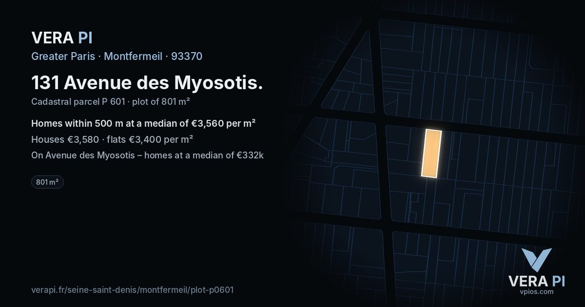 131 Avenue des Myosotis, Montfermeil at night – the plot lit, the parcels around coloured by the prices near them