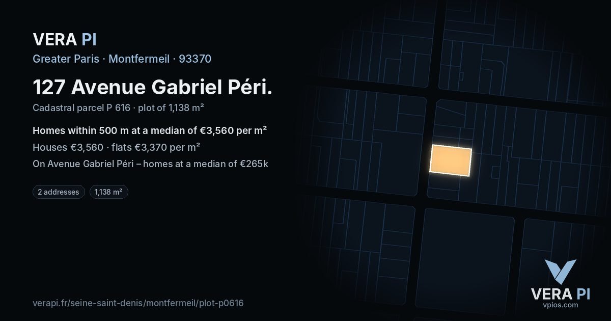 127 Avenue Gabriel Péri, Montfermeil at night – the plot lit, the parcels around coloured by the prices near them