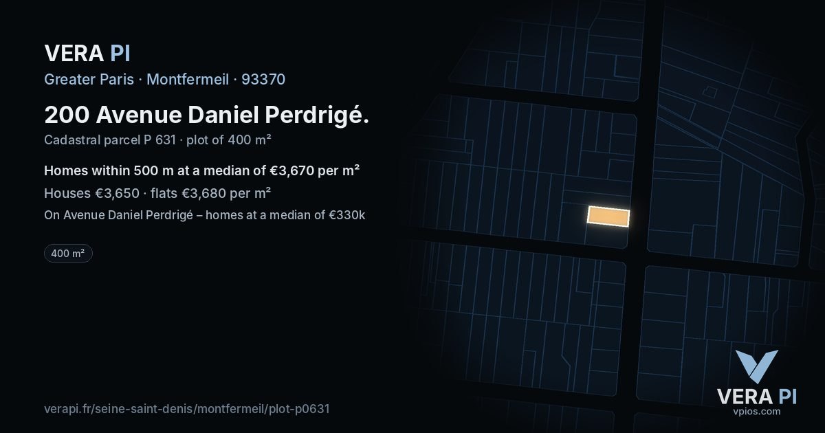 200 Avenue Daniel Perdrigé, Montfermeil at night – the plot lit, the parcels around coloured by the prices near them