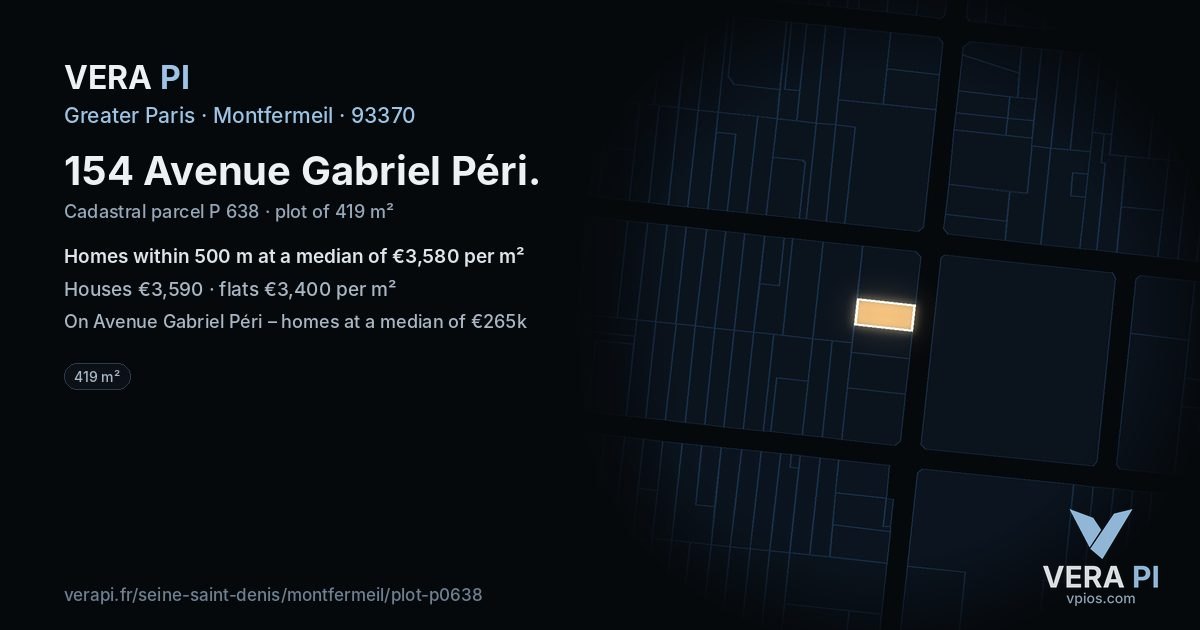 154 Avenue Gabriel Péri, Montfermeil at night – the plot lit, the parcels around coloured by the prices near them