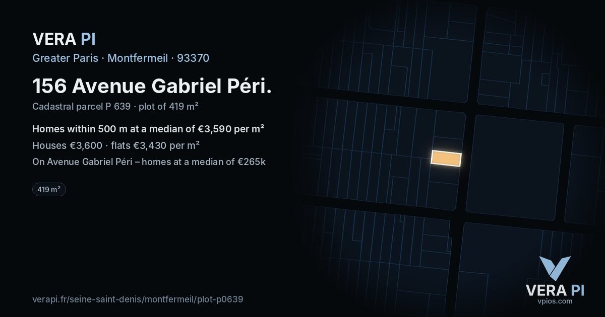 156 Avenue Gabriel Péri, Montfermeil at night – the plot lit, the parcels around coloured by the prices near them