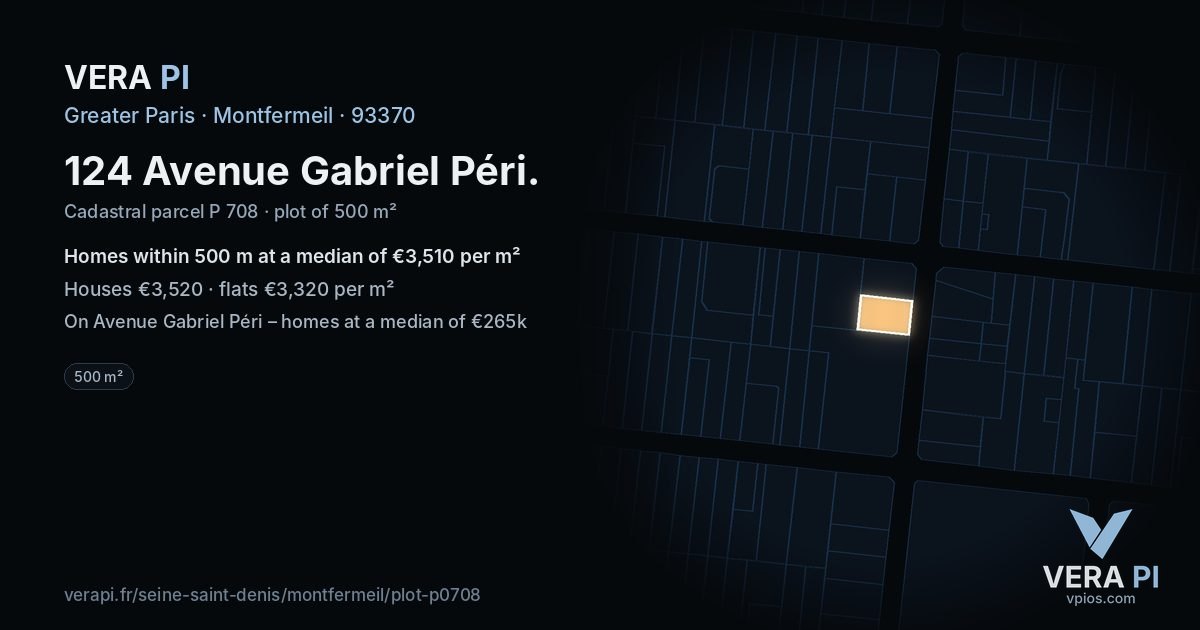 124 Avenue Gabriel Péri, Montfermeil at night – the plot lit, the parcels around coloured by the prices near them