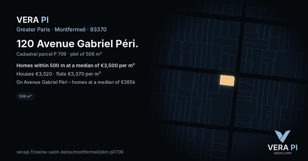 120 Avenue Gabriel Péri, Montfermeil at night – the plot lit, the parcels around coloured by the prices near them
