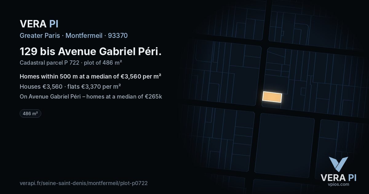 129 bis Avenue Gabriel Péri, Montfermeil at night – the plot lit, the parcels around coloured by the prices near them