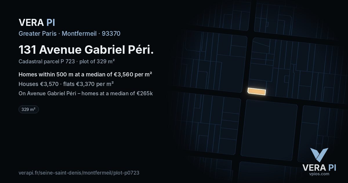 131 Avenue Gabriel Péri, Montfermeil at night – the plot lit, the parcels around coloured by the prices near them