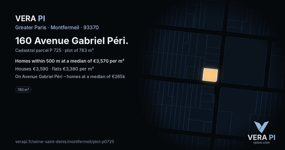 160 Avenue Gabriel Péri, Montfermeil at night – the plot lit, the parcels around coloured by the prices near them