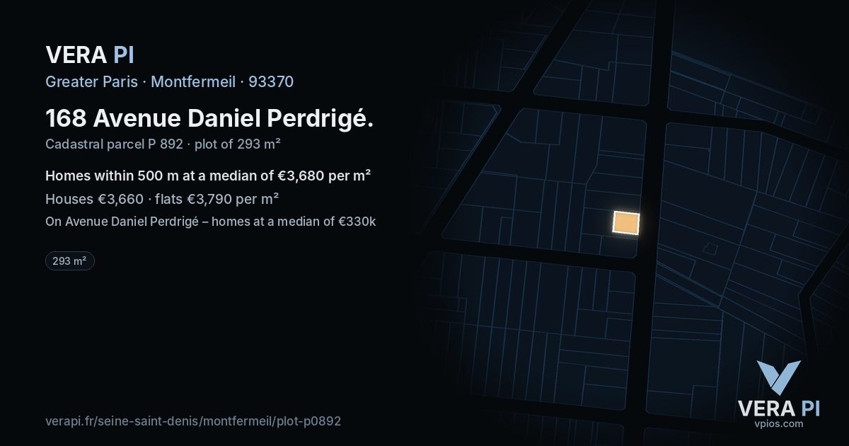 168 Avenue Daniel Perdrigé, Montfermeil at night – the plot lit, the parcels around coloured by the prices near them
