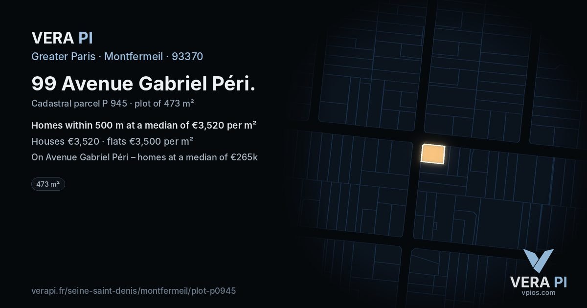 99 Avenue Gabriel Péri, Montfermeil at night – the plot lit, the parcels around coloured by the prices near them