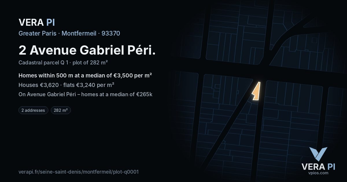 2 Avenue Gabriel Péri, Montfermeil at night – the plot lit, the parcels around coloured by the prices near them