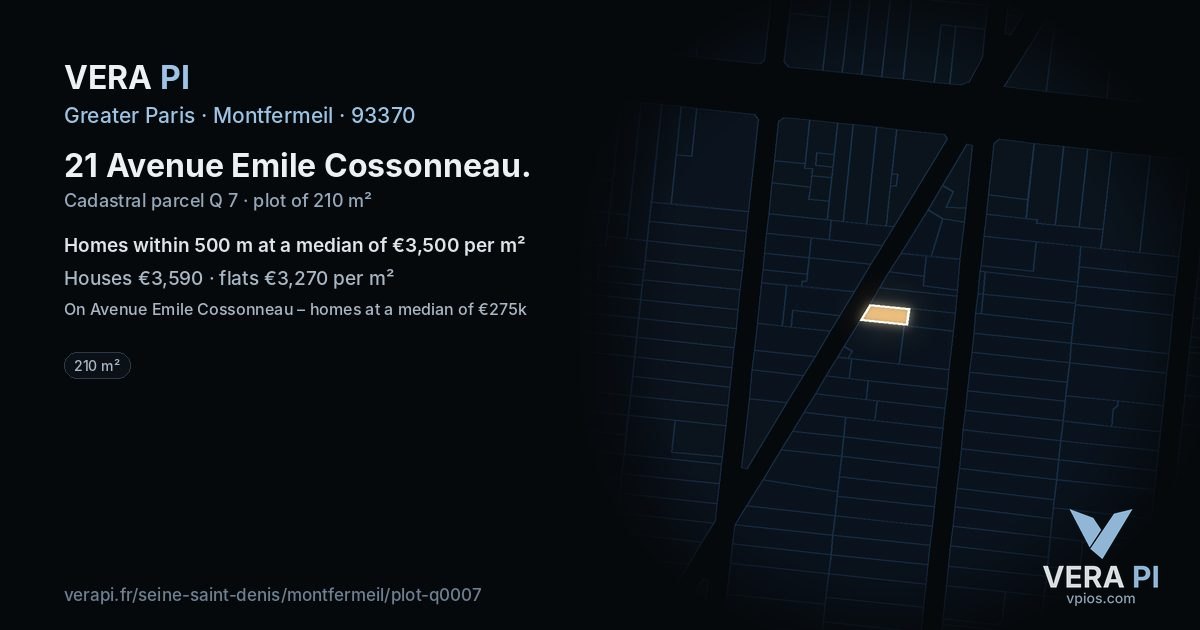21 Avenue Emile Cossonneau, Montfermeil at night – the plot lit, the parcels around coloured by the prices near them