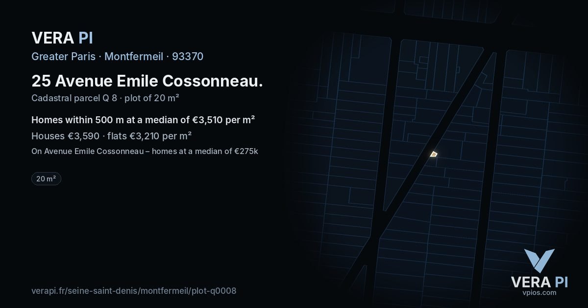 25 Avenue Emile Cossonneau, Montfermeil at night – the plot lit, the parcels around coloured by the prices near them