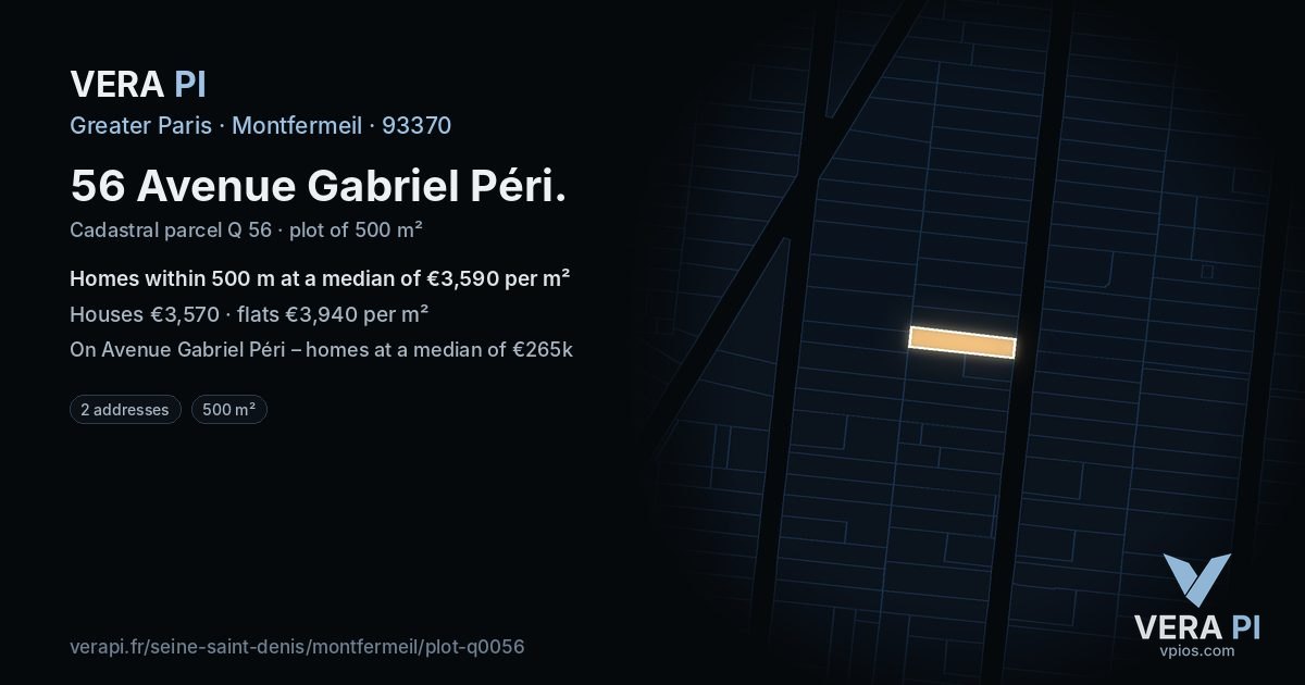 56 Avenue Gabriel Péri, Montfermeil at night – the plot lit, the parcels around coloured by the prices near them