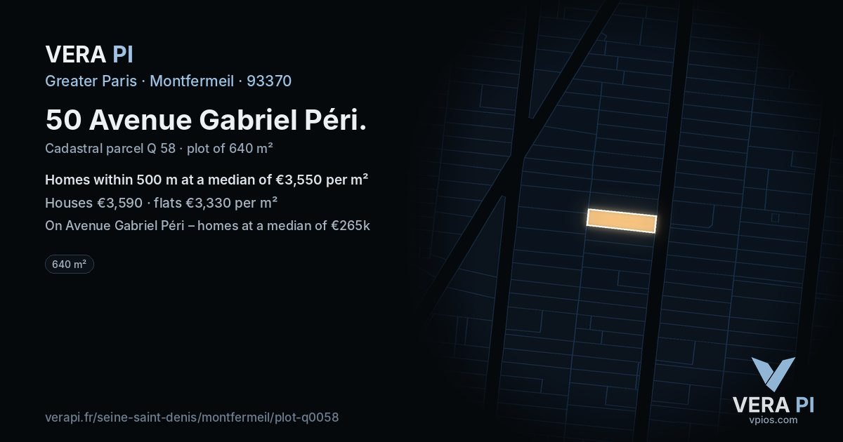 50 Avenue Gabriel Péri, Montfermeil at night – the plot lit, the parcels around coloured by the prices near them