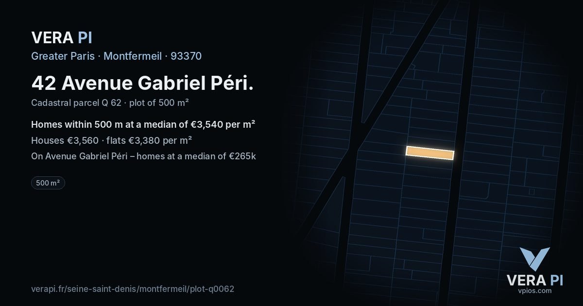 42 Avenue Gabriel Péri, Montfermeil at night – the plot lit, the parcels around coloured by the prices near them