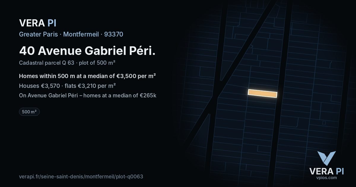 40 Avenue Gabriel Péri, Montfermeil at night – the plot lit, the parcels around coloured by the prices near them