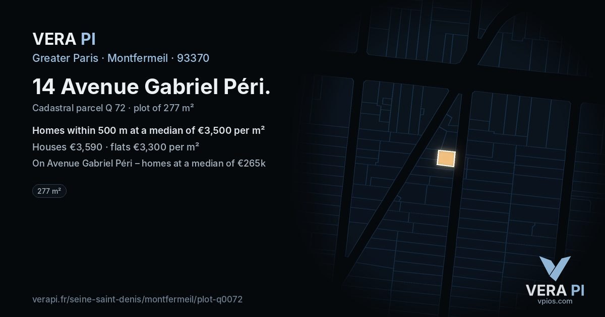 14 Avenue Gabriel Péri, Montfermeil at night – the plot lit, the parcels around coloured by the prices near them