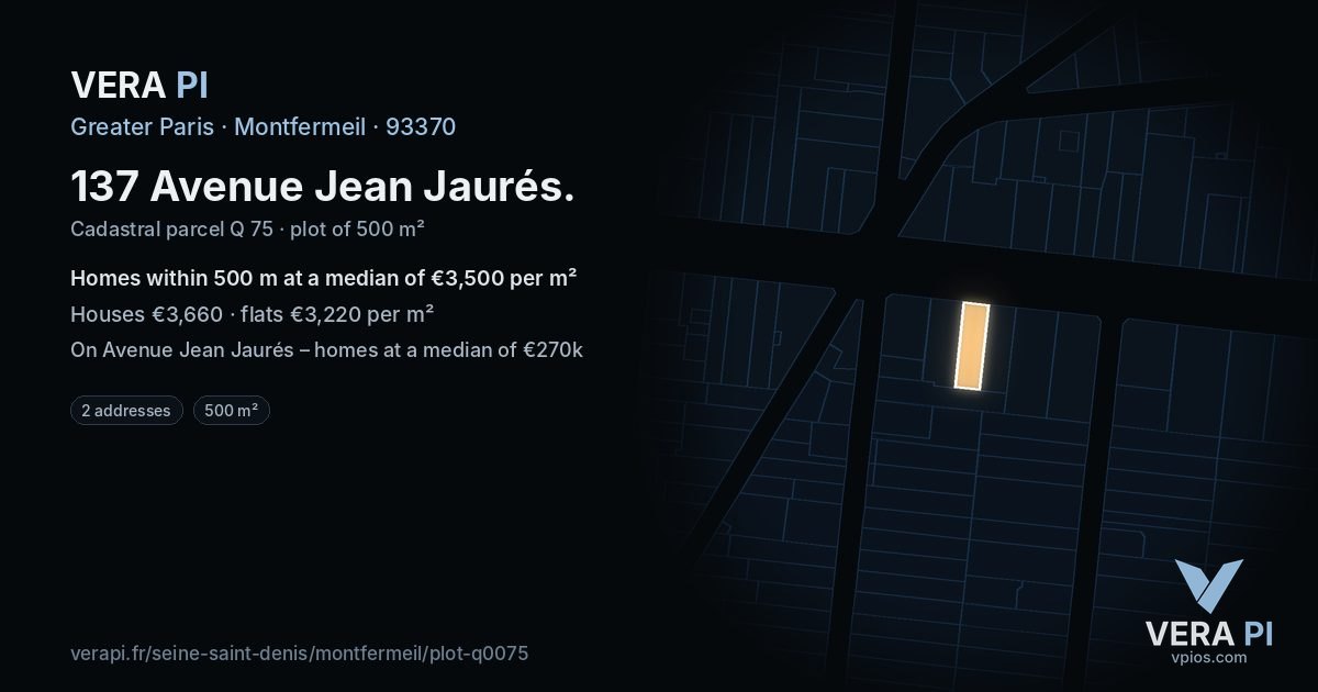 137 Avenue Jean Jaurés, Montfermeil at night – the plot lit, the parcels around coloured by the prices near them