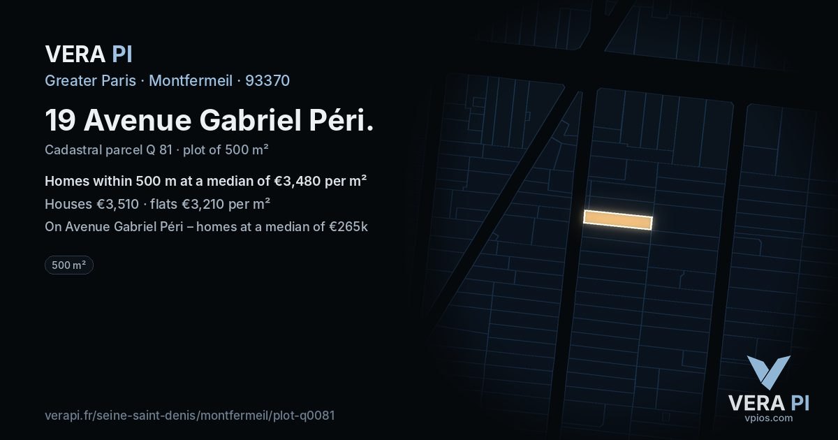 19 Avenue Gabriel Péri, Montfermeil at night – the plot lit, the parcels around coloured by the prices near them