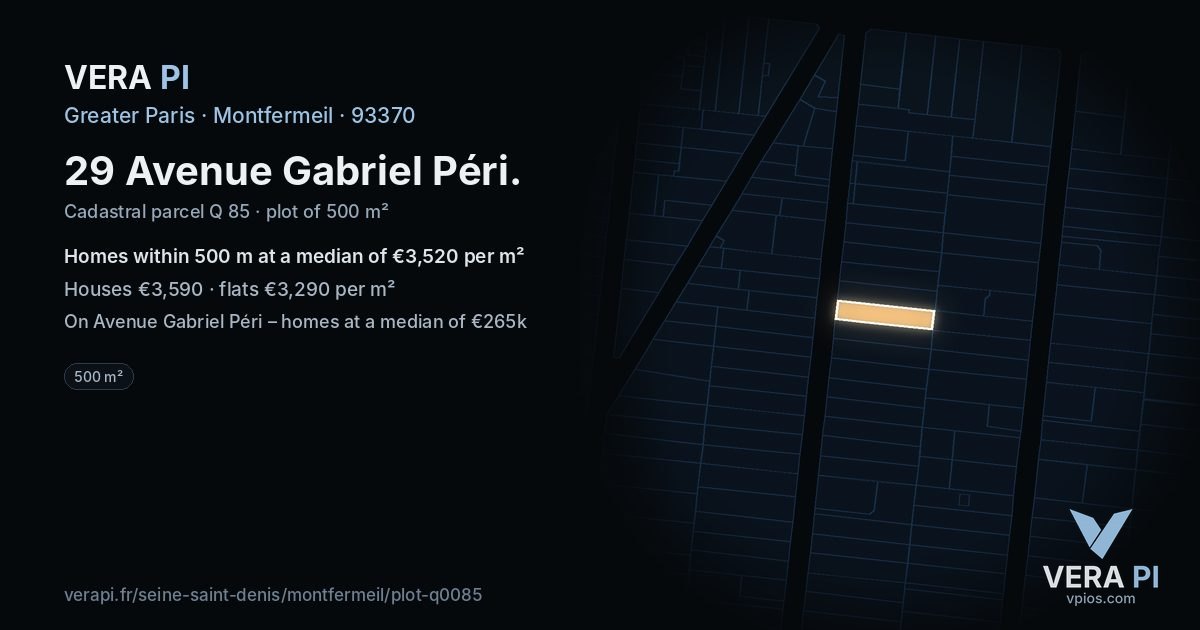 29 Avenue Gabriel Péri, Montfermeil at night – the plot lit, the parcels around coloured by the prices near them