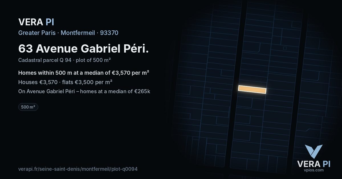 63 Avenue Gabriel Péri, Montfermeil at night – the plot lit, the parcels around coloured by the prices near them