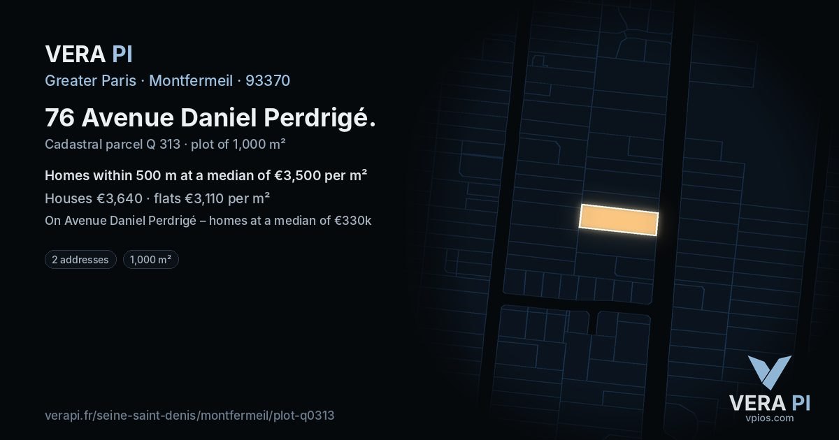 76 Avenue Daniel Perdrigé, Montfermeil at night – the plot lit, the parcels around coloured by the prices near them