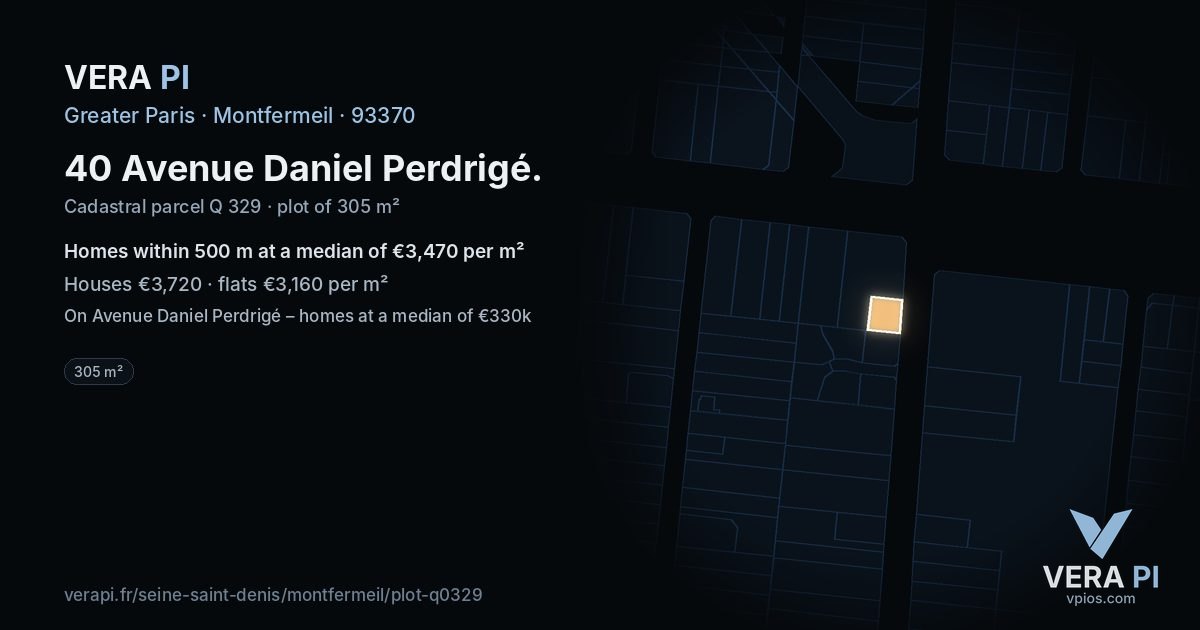 40 Avenue Daniel Perdrigé, Montfermeil at night – the plot lit, the parcels around coloured by the prices near them
