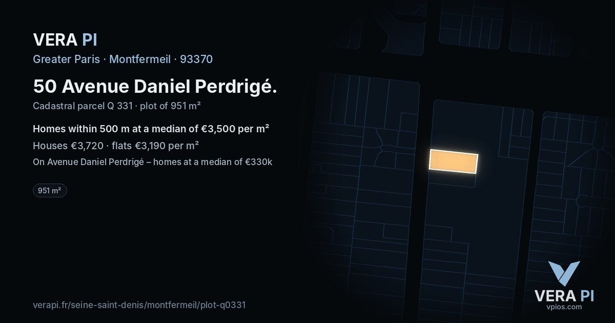 50 Avenue Daniel Perdrigé, Montfermeil at night – the plot lit, the parcels around coloured by the prices near them