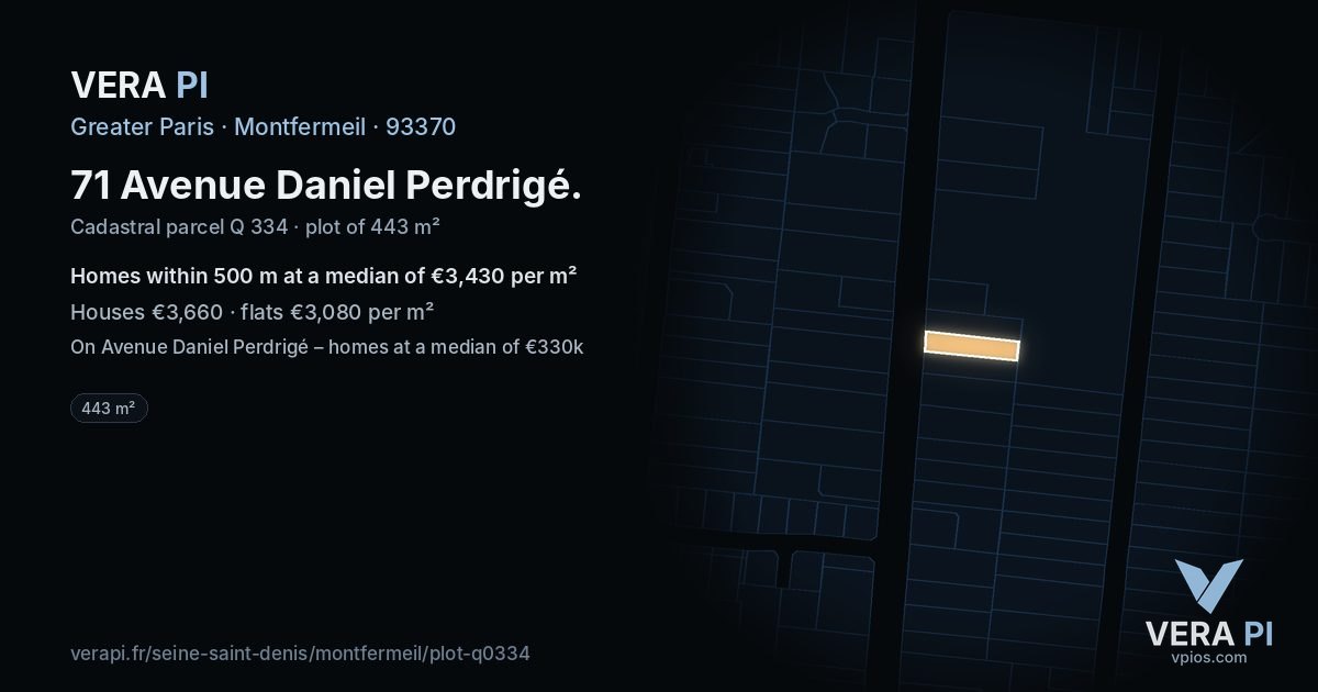 71 Avenue Daniel Perdrigé, Montfermeil at night – the plot lit, the parcels around coloured by the prices near them