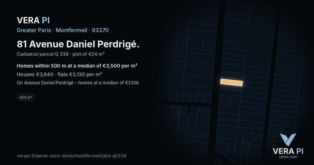 81 Avenue Daniel Perdrigé, Montfermeil at night – the plot lit, the parcels around coloured by the prices near them
