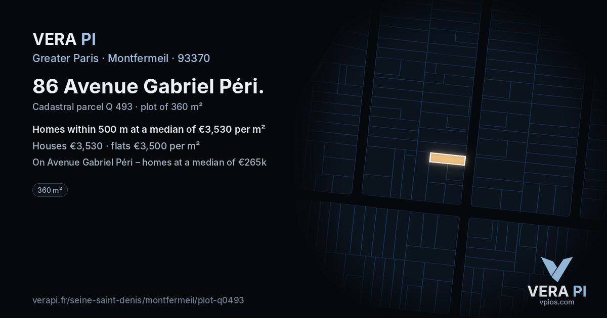 86 Avenue Gabriel Péri, Montfermeil at night – the plot lit, the parcels around coloured by the prices near them