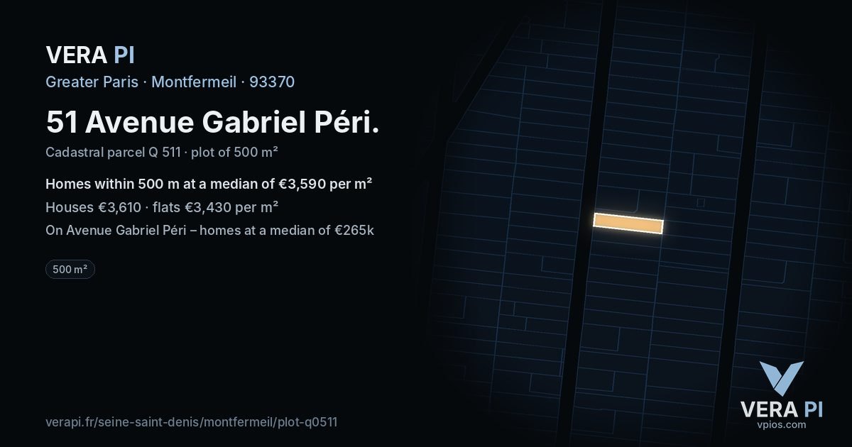 51 Avenue Gabriel Péri, Montfermeil at night – the plot lit, the parcels around coloured by the prices near them