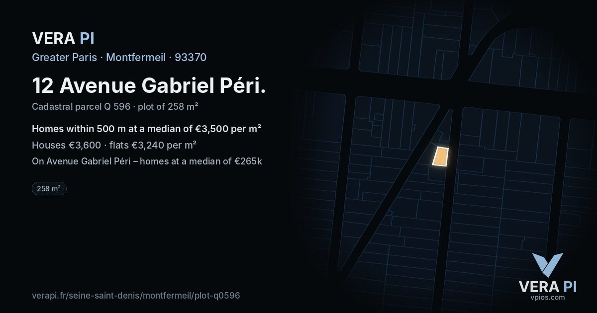 12 Avenue Gabriel Péri, Montfermeil at night – the plot lit, the parcels around coloured by the prices near them