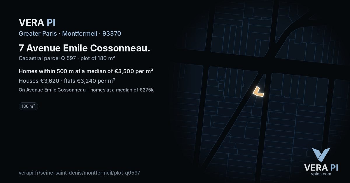 7 Avenue Emile Cossonneau, Montfermeil at night – the plot lit, the parcels around coloured by the prices near them