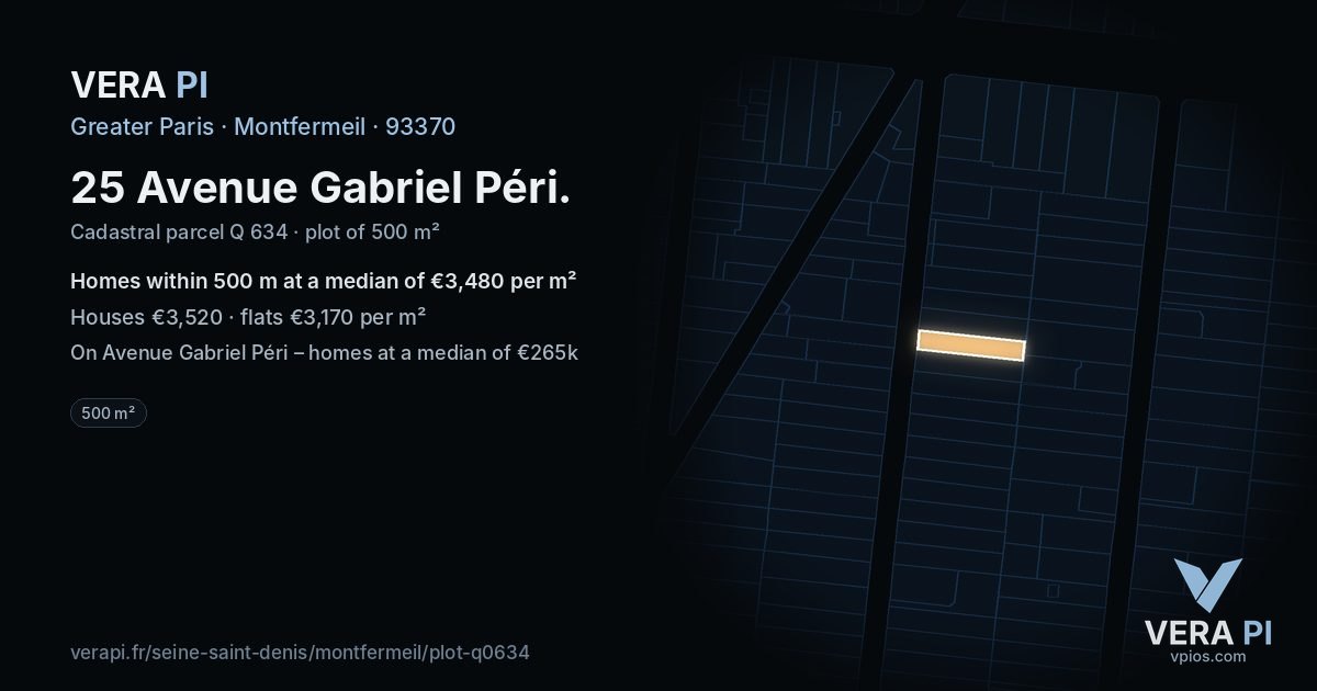 25 Avenue Gabriel Péri, Montfermeil at night – the plot lit, the parcels around coloured by the prices near them