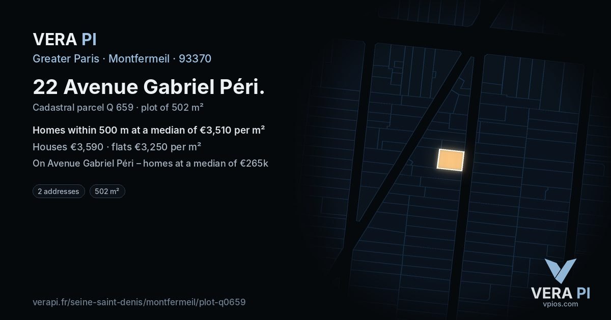 22 Avenue Gabriel Péri, Montfermeil at night – the plot lit, the parcels around coloured by the prices near them