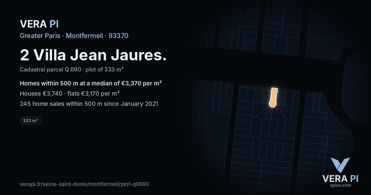 2 Villa Jean Jaures, Montfermeil at night – the plot lit, the parcels around coloured by the prices near them
