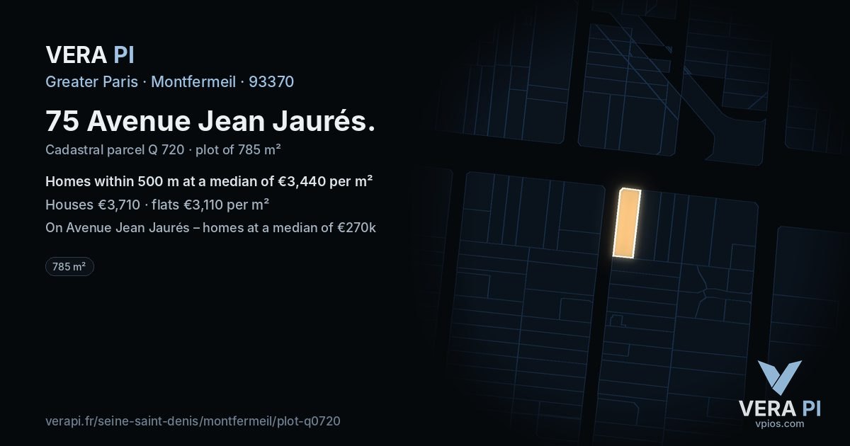 75 Avenue Jean Jaurés, Montfermeil at night – the plot lit, the parcels around coloured by the prices near them