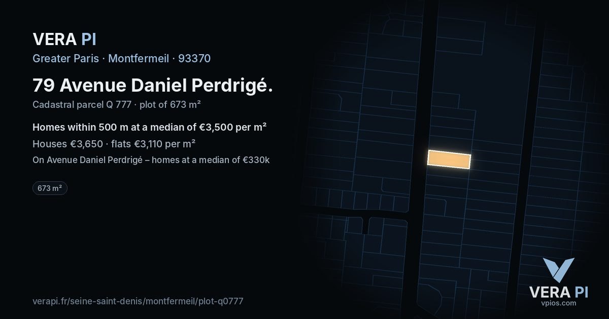 79 Avenue Daniel Perdrigé, Montfermeil at night – the plot lit, the parcels around coloured by the prices near them
